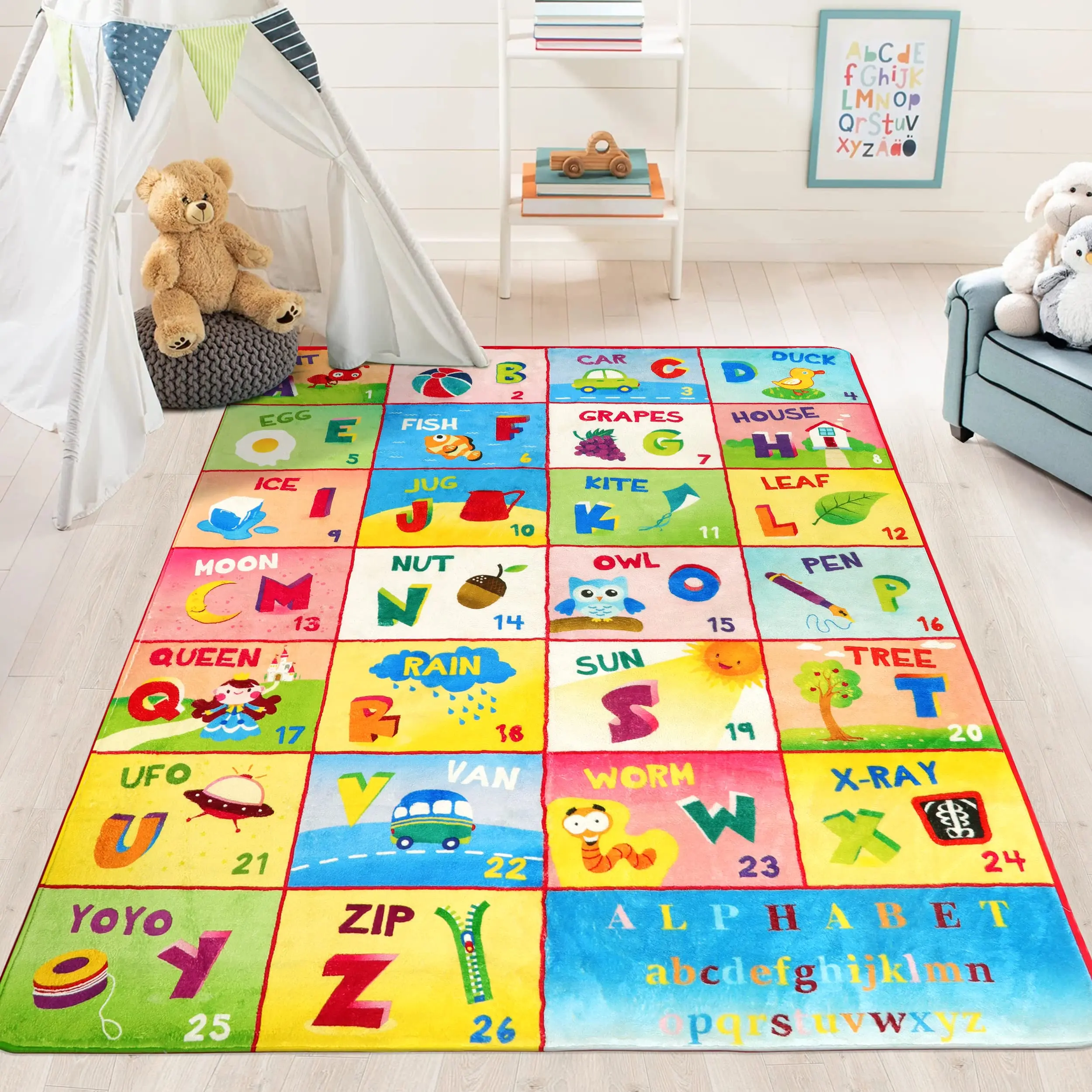 ABC Alphabet Carpet Numbers Shapes Children's Rugs for Playroom Classroom Toddler Learning Play Area Rug  Nursery Room Decor