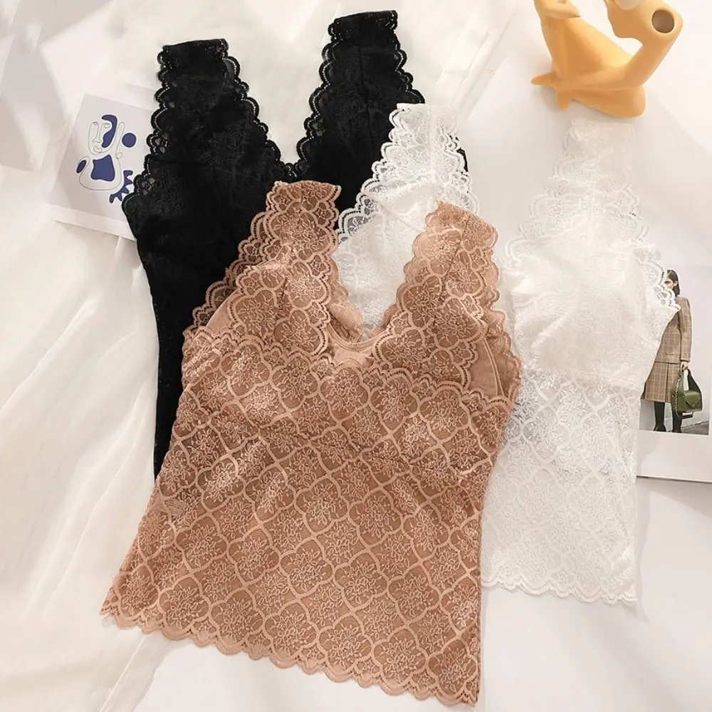 

Simple Transparent Lace Mesh Camisole Deep V Thin Lace Crop Tops Sleeveless Undershirt Suspender Vest Spring Summer