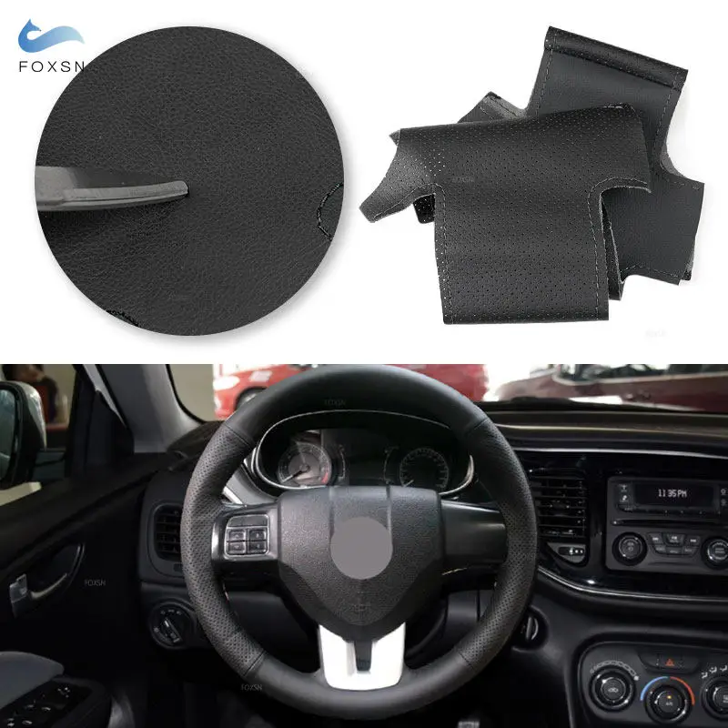 Car Interior Accessories For FIAT Viaggio 2012 2013 2014 2015 Perforated Leather Steering Wheel Cover Trim with Needles Threads