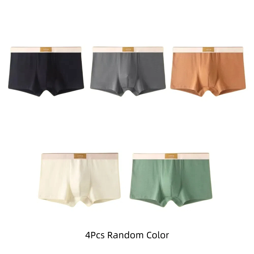 

4Pcs Comfortable Solid Color Men's Boxer Briefs Plus Size L-4XL Men Panties Elastic Lingerie Shorts Underpants Gifts