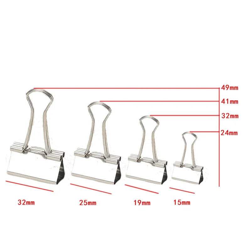 10 قطعة/المجموعة مشبك ورق معدني 15 19 25 32 مللي متر Foldback المعادن الموثق كليب الفضة قبضة المشابك ورقة وثيقة مكتب القرطاسية المدرسية