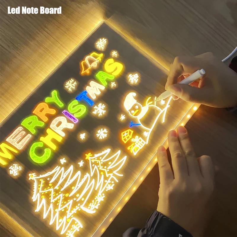 LED Drawing Board with Light, USB Powered Erasable 7 Color Message Note Board for Kids with Markers & Stand, Birthday Gift