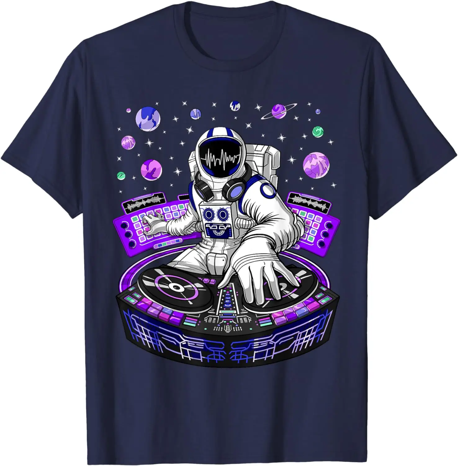 Astronaut Psychedelic Music DJ Psytrance Techno Music Festival T-Shirt for Unisex Party Holiday Cotton Short Sleeve