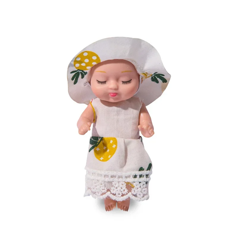 1pc bonito 11cm dormir bebê bonecas dos desenhos animados mini macio bonito conforto reborn bonecas roupas de vaca brinquedos educativos presente natal