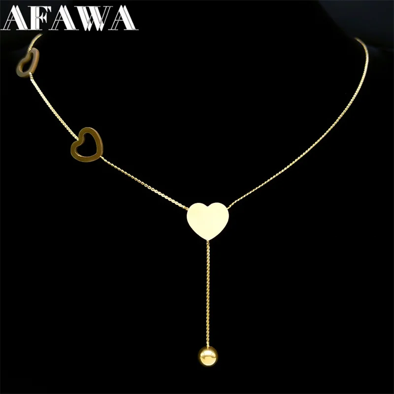 Korean Fashion Heart Pendant Long Tassel Necklace for Women Gold Color Stainless Steel Simple Sweater Chain Party Jewelry