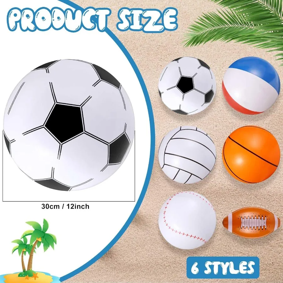 24 peças 16 Polegada mix esportes bolas de praia infláveis bolas de praia em massa esportes temáticos festa favores piscina float brinquedo para aniversário par