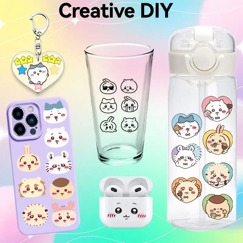 Hachiware Usagi Cartoon Chiikawa Series UV Transfer Transparent Crystal DTF Stickers Glass Products DIY Waterproof Stickers