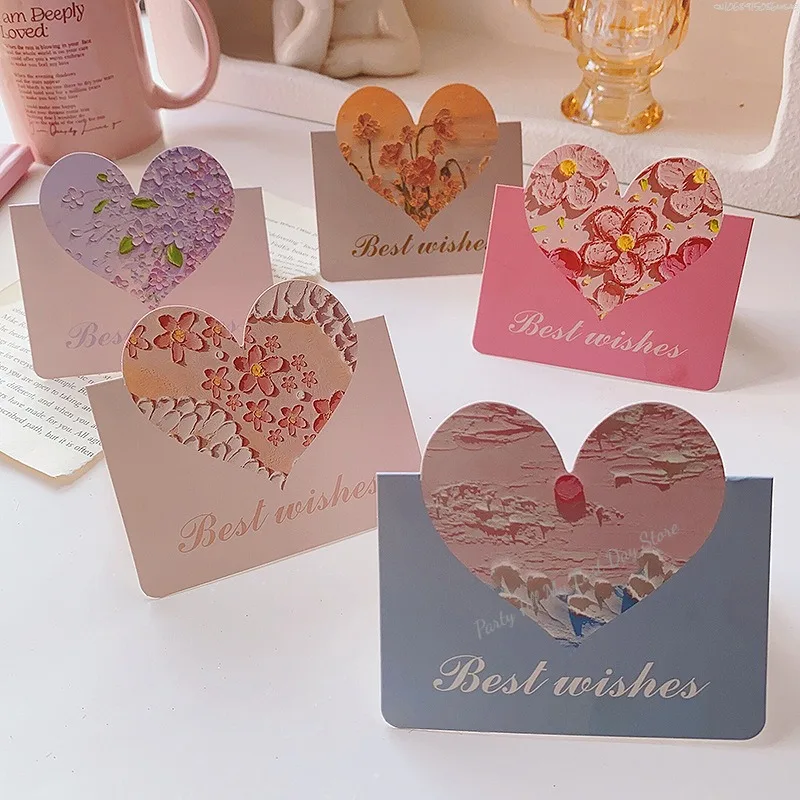 10pcs Heart Greeting Card Teachers Gift Card Wedding Birthday Romantic Invitations Wishing Postcard Valentine Day Cards