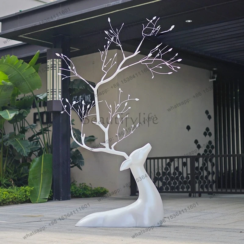 FG26Abstract sika deer sculpture bust deer fiberglass light luxury beautiful lawn landscape decorative art ornament