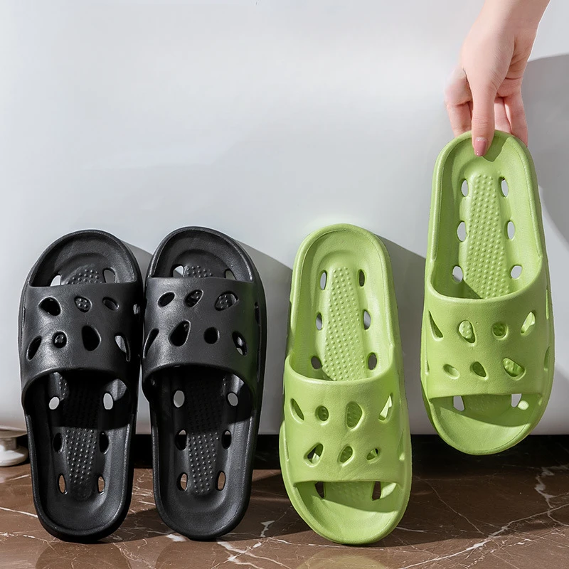 

Женские полые тапочки для ванной комнаты, сандалии из ЭВА на толстой подошве, мужские однотонные шлепанцы с круглой головкой, легкая повседневная обувь на мягкой подошве