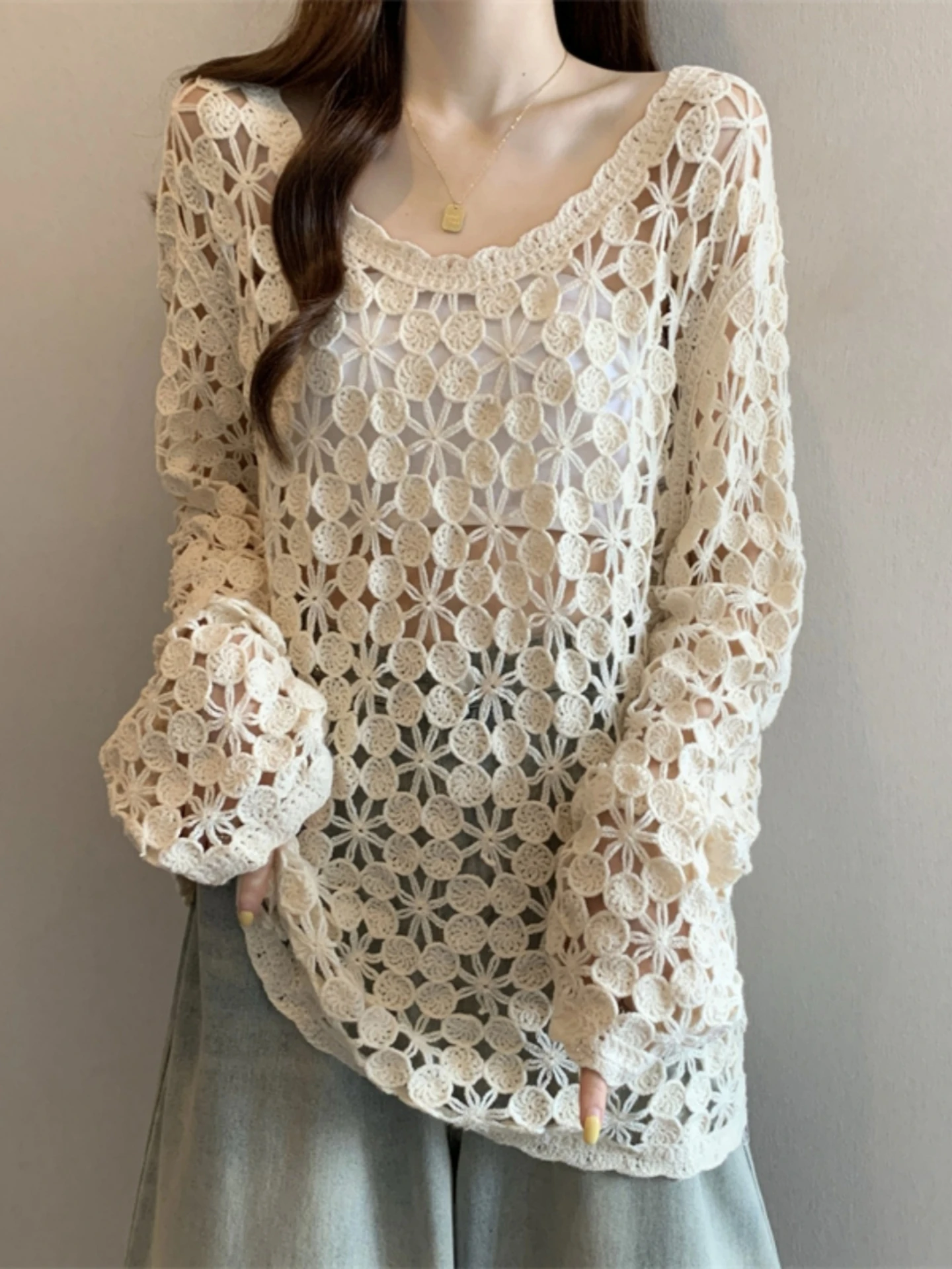 

Женский вязаный длинный топ све, верхняя одежда, весна-осень, большие размеры, красивая одежда свободного покроя, удобная мягкая ткань