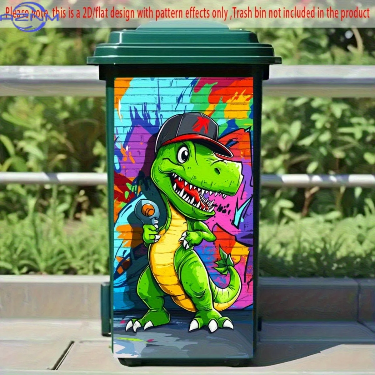 Hip-Hop Style Green Dinosaur Sticker, 14.57x32.28 Inch - Self-Adhesive Polyvinyl Chloride Art Deco Design with Baseball Cap &
