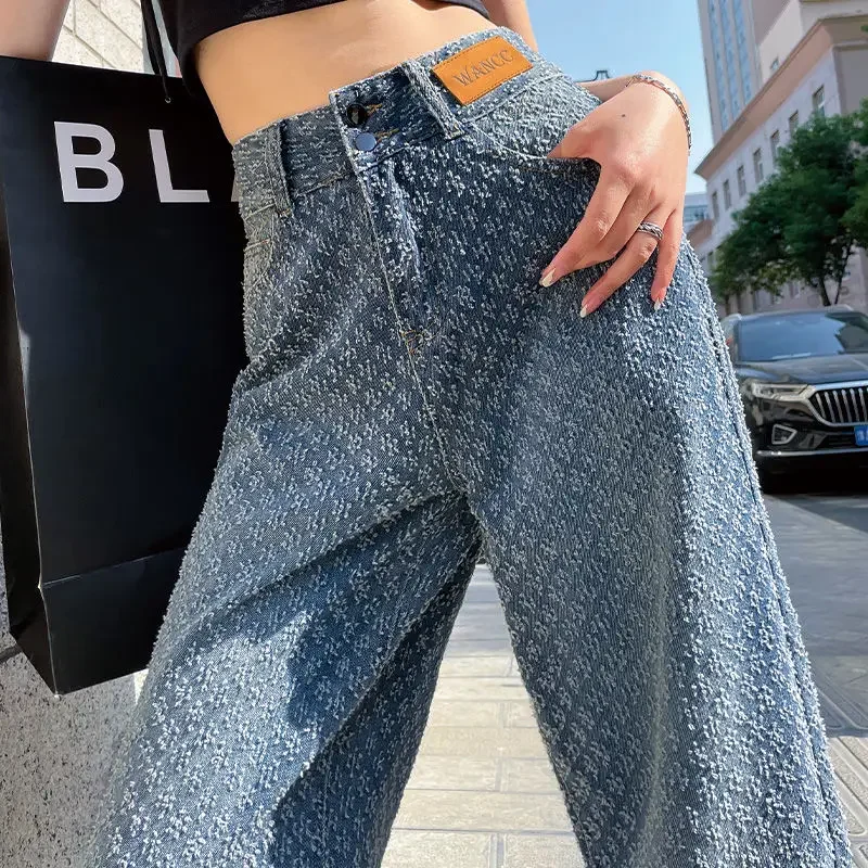 Spring Summer Fashion Office Lady Appear Thin Jeans Women Simplicity High Waist Wide Leg Trend All-match Temperament Straight