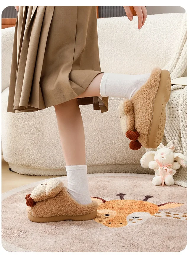 Neue Flauschige Lammfell-Hausschuhe für Damen, Winter-Komfort-Plüsch-Mules, Flauschige Schlafzimmer-Lounge-Schaffell-Hausschuhe für Frauen – Detail 8