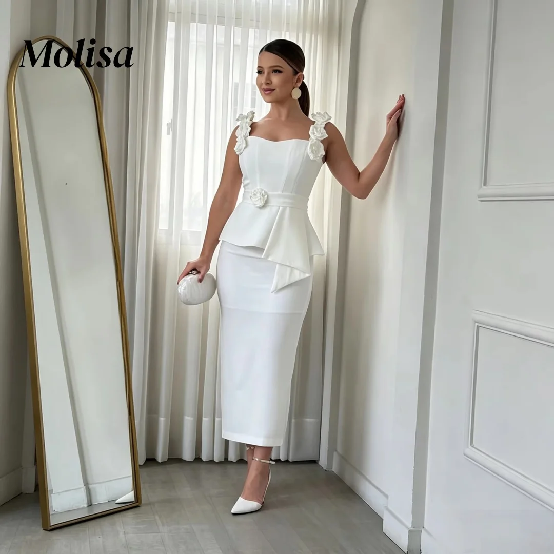 Molisa Simple Women's Formal Evening Gowns Wide-waisted Square Collar Evening Dresses Flower  Elegant Party DressesCustomized