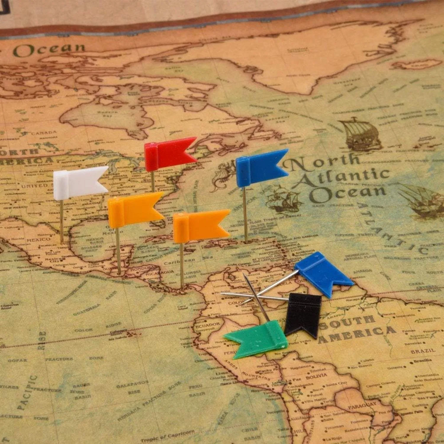 100PCS Map Flag Push Pins, Newlan Colorful Map Tacks Push Pins, Flag Tacks with Steel Points - 7 Colors