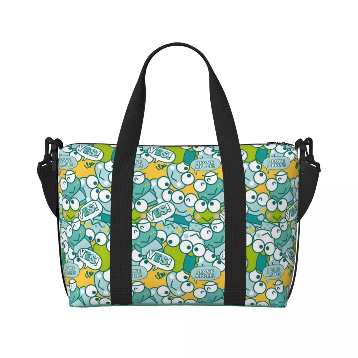 

Custom KeroKeroKeroppi Beach Tote Bag Women Extra Large Gym Carry On Cute Frog Travel Shopping Bags