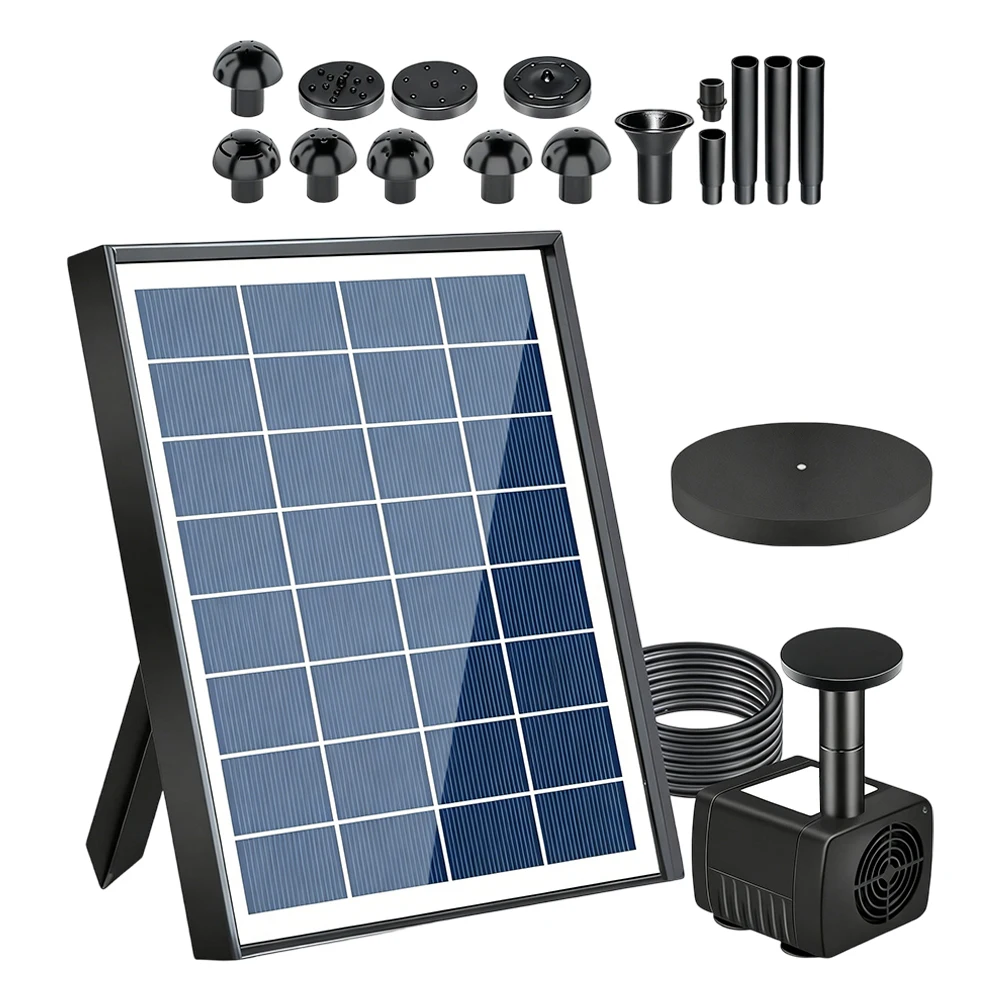 Brushless DC Solar Fountain Pump for Garden Bird Baths and Small Ponds with 30-150cm Spray Height and 2.5m Lift