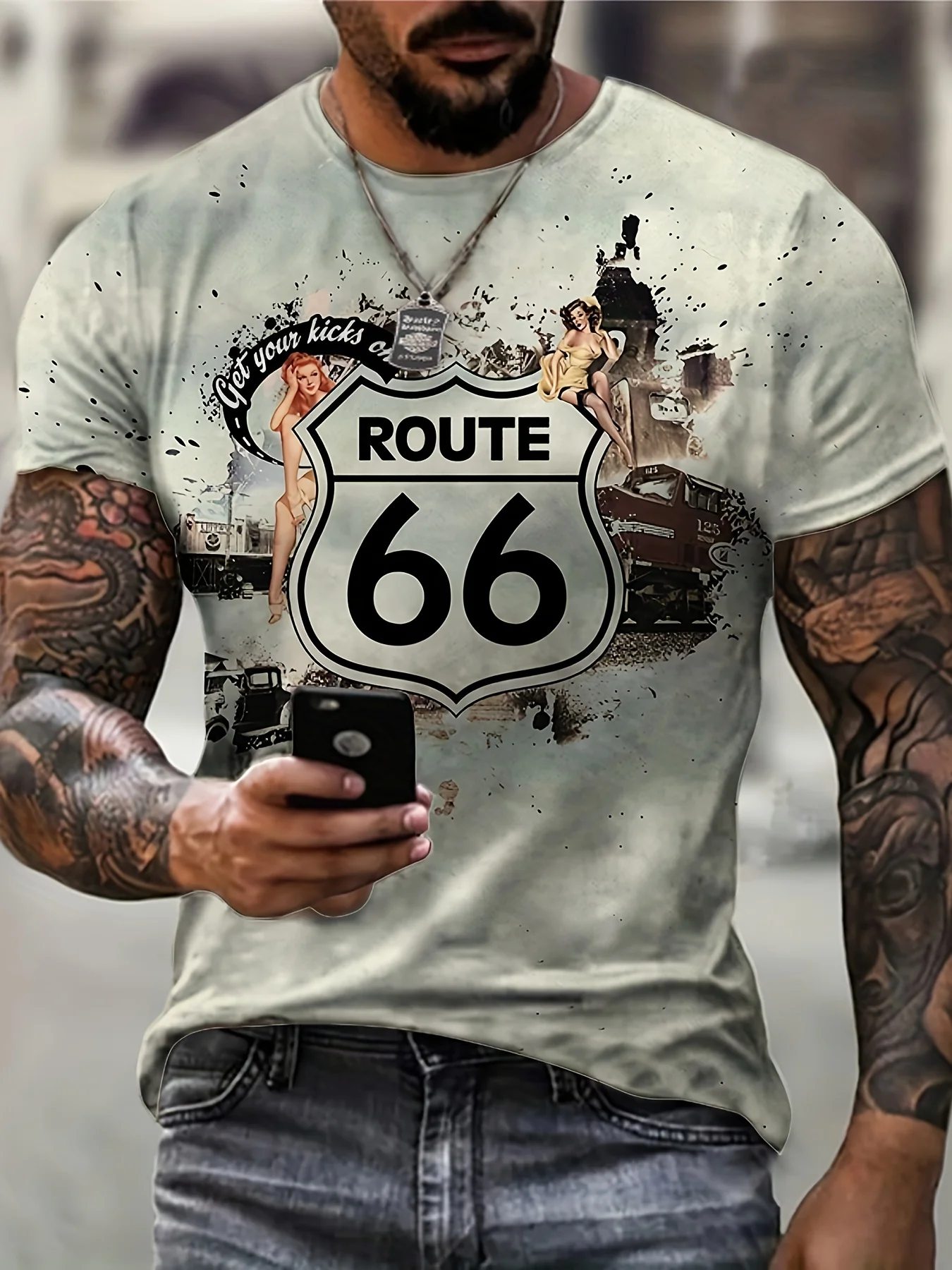 New summer and autumn fashion men's clothing 3D printed 66 short sleeved T-shirt men's loose fashion casual T-shirt