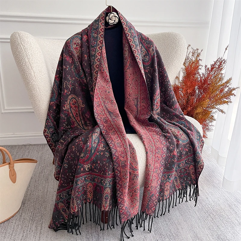 

Pashmina Winter Hijab Scarf Long Muslim Cashmere Shawl Female Foulard Soft Turban Head Wraps for Women Headband Poncho Stoles