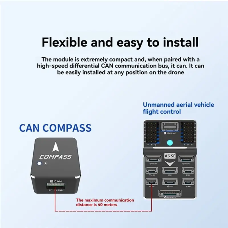 B92B External RM3100 CAN Compass for RC Drone, 80Hz Output, LED Indicators, for PX4/for Ardupilot Flight Controllers