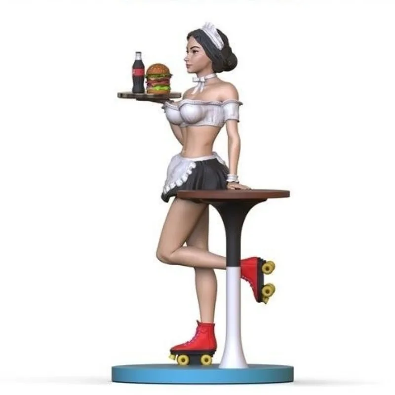 75mm Resin Figure Assembled Model Kit Miniature Waitress on Roller Skates 3d Diorama Unassembled and Unpainted Free Shipping