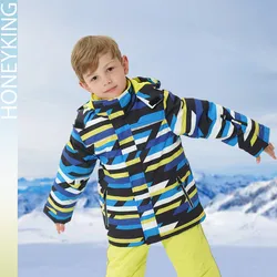 HONEYKING Kids Ski Wear Children Winter Warm Windproof Waterproof Ski Jacket Camping Snowboarding Clothes For Boys Coat Outwear