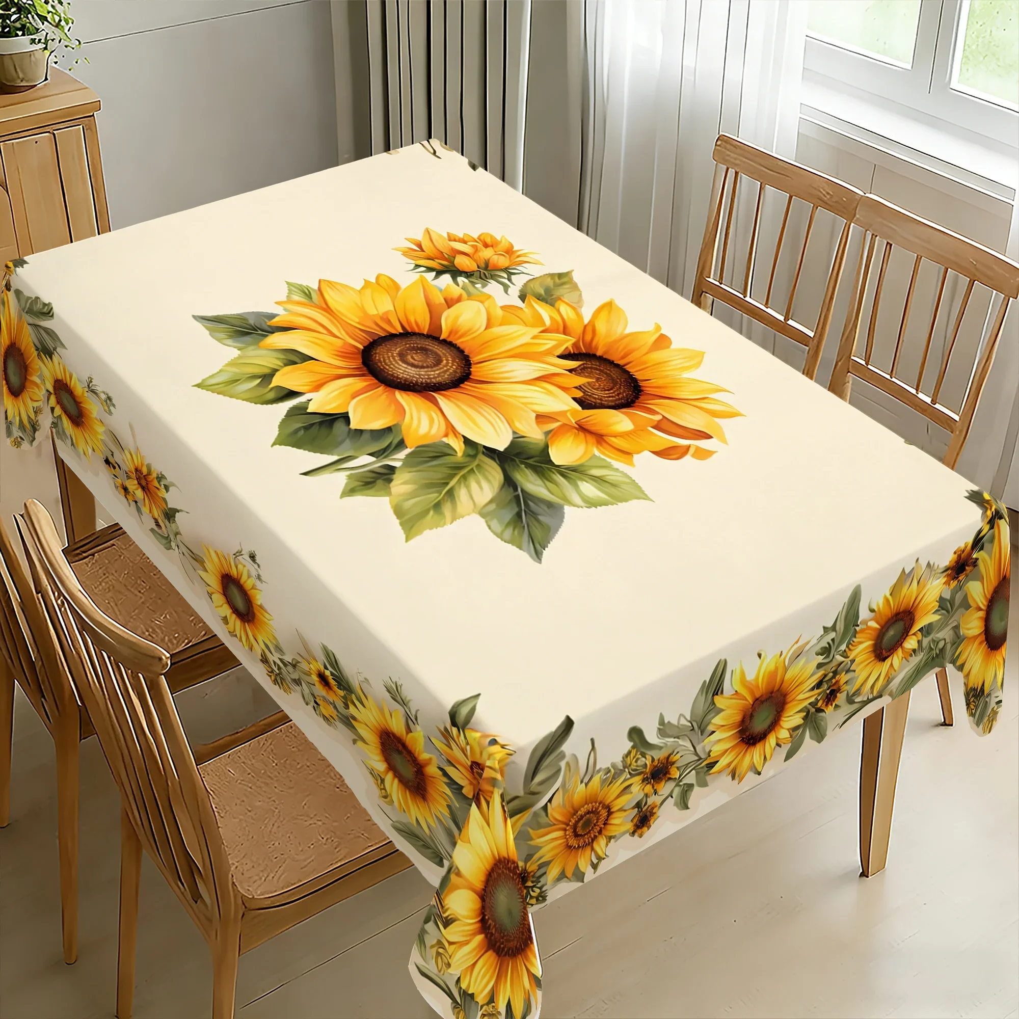 1 piece of vintage sunflower tablecloth, featuring a design with large floral borders in a fresh and rural style, yzb