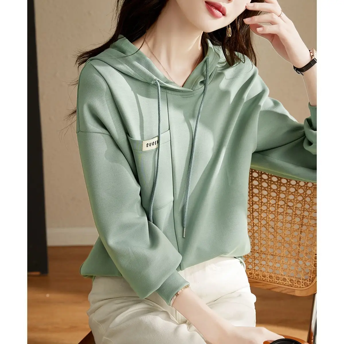 Korean Sweatshirt Women\'s Hooded 2024 Spring Autumn New Loose Versatile Long Sleeve Clothes on Top Fashion for Wearing Outside