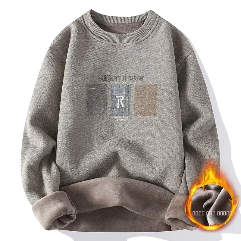 

Мужской повседневный трикотаж на подкладке больших размеров, зимняя верхняя одежда, топ на молнии, мягкая талия, полиэстер, длинный свеч, круглый Ne