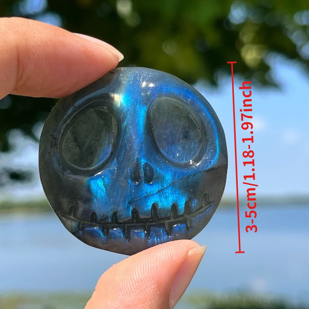 Natural Random Labradorite Grimace, Intricately Carved by Hand, Perfect for Loose Gemstones, Home Decor, Pocket-Sized
