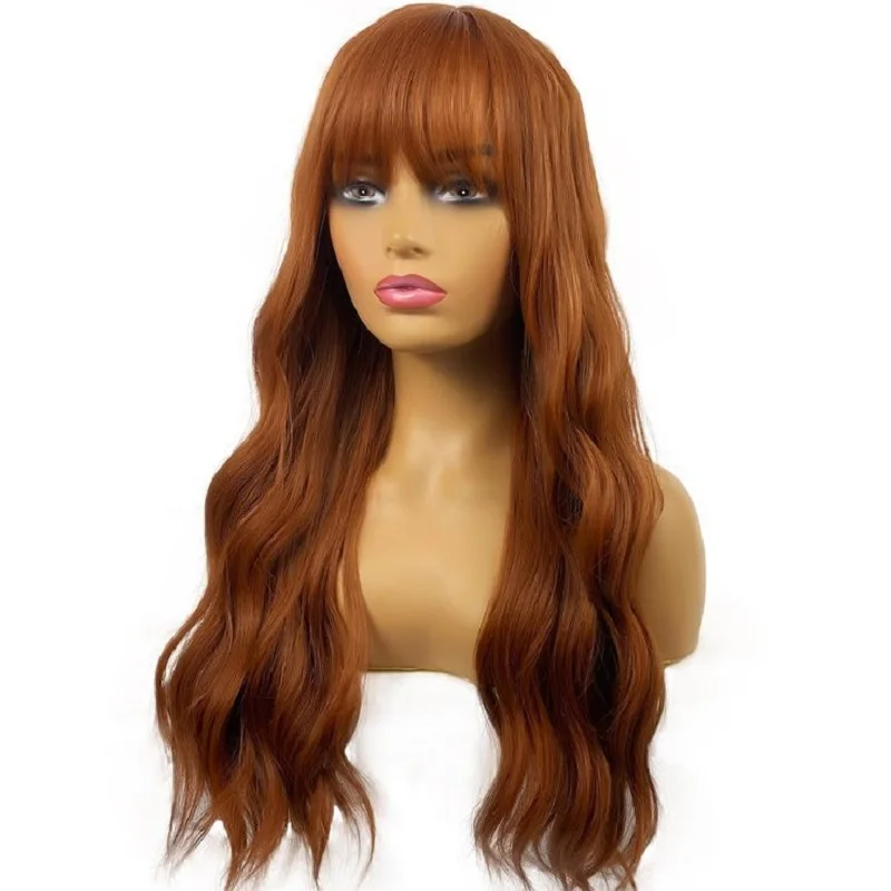 Long Glueless Soft180Density Body Move Lace Front Wig With Bangs For Black Women BabyHair Honey Blonde Preplucked Heat Resistant