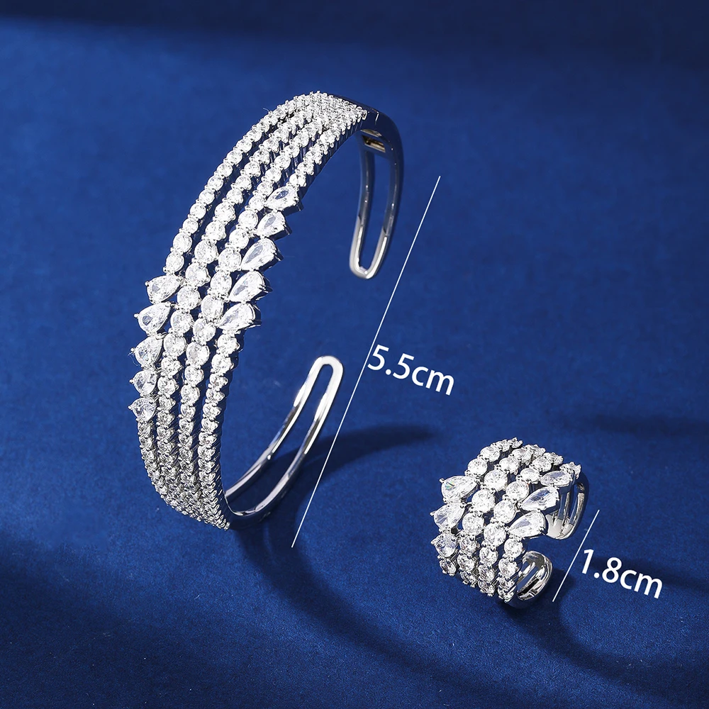 018980 Trendy Bangle Set for Women Cubic Zircon Bracelet Ring Dubai Charm Bridal Jewelry Accessories Wedding Engagement