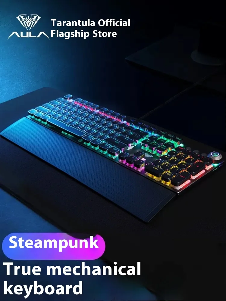 Aula Gaming Mechanical Usb Wired Keyboard Retro Square Glowing Keycaps Programmable Macro Backlit Anti-ghosting Gaming Keyboard