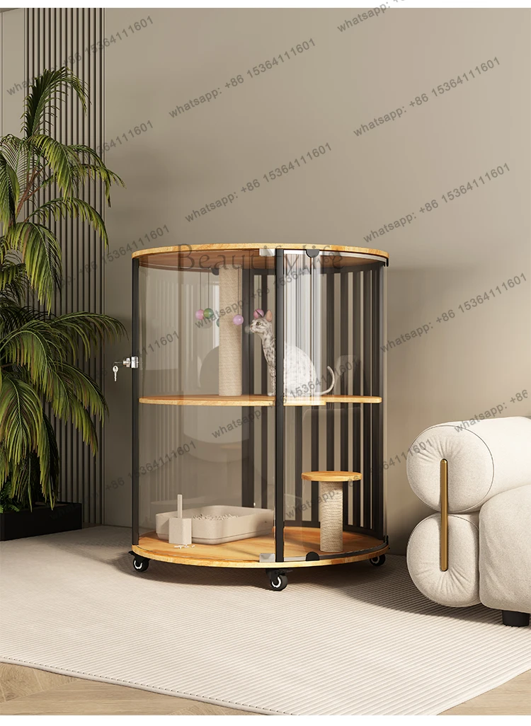 

Small Cylindrical Cat Villa 360 Panoramic Four-layer Movable Cat House Solid Wood Cat Cage