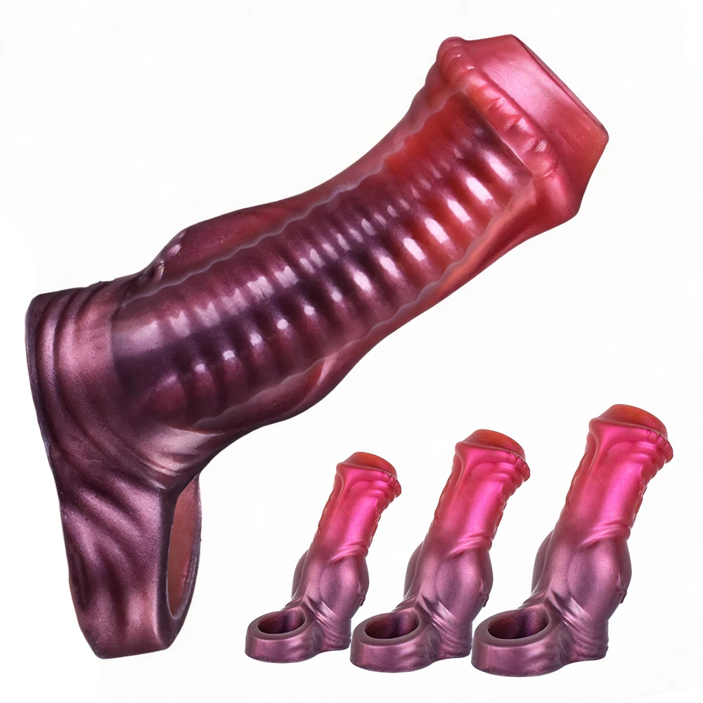 NNSX 3 Sizes Fantasy Horse Penis Sleeve Silicone Cock Enlargement Multi-color Hollow Dildo Cover Delay Ejaculation Male Sex Toy