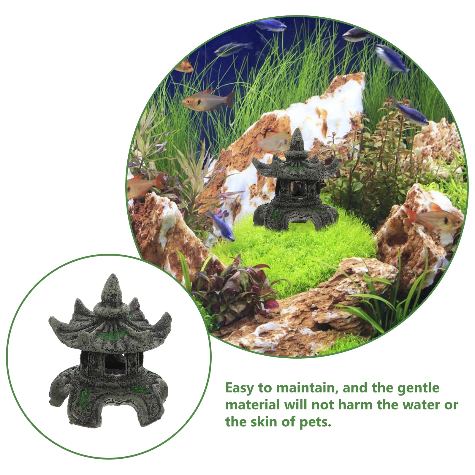 

Resin Aquarium Cave Decor Chinese Style Pavilion Fish Tank Hideout Stable Flat Base Fish Shelter Ornament Aquarium Cave Decor