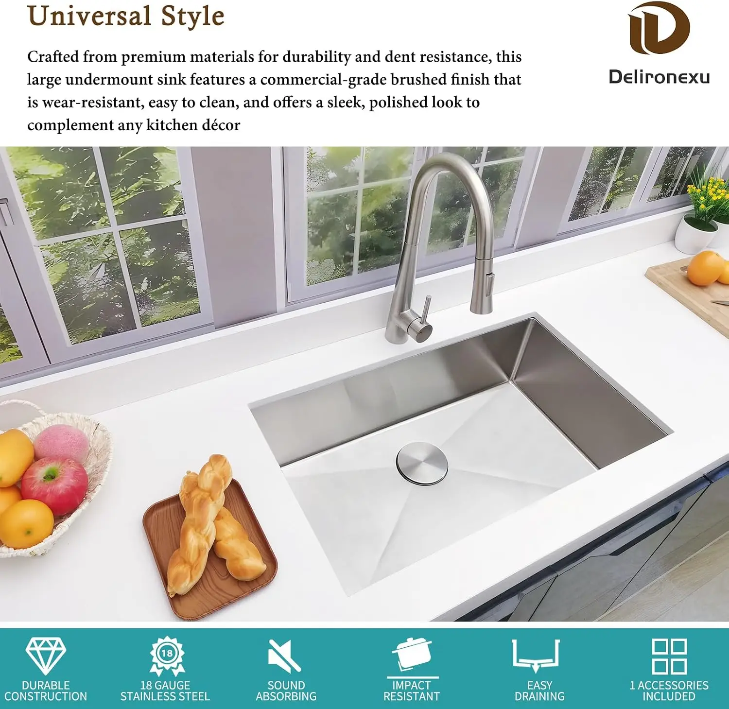 30 Inch Undermount Kitchen Sink - 18 Gauge Stainless Steel Single Bowl Kitchen Sinks 30