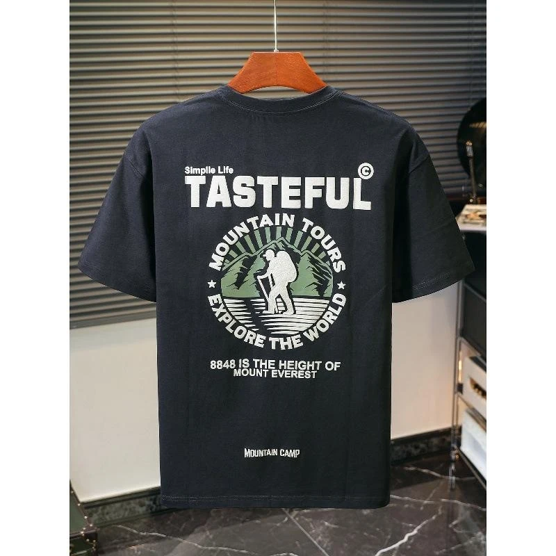 Men's Summer T-Shirt 2026 Heavyweight Short Sleeve American Print Oversized Loose High Street Style Versatile Daily Casual