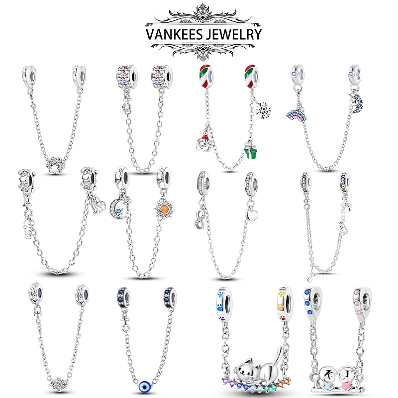 

925 Silver Christmas Positioning Safety Chain Charm Suitable for 925 Sterling Silver Women Bracelet Keychain DIY Jewelry Gift