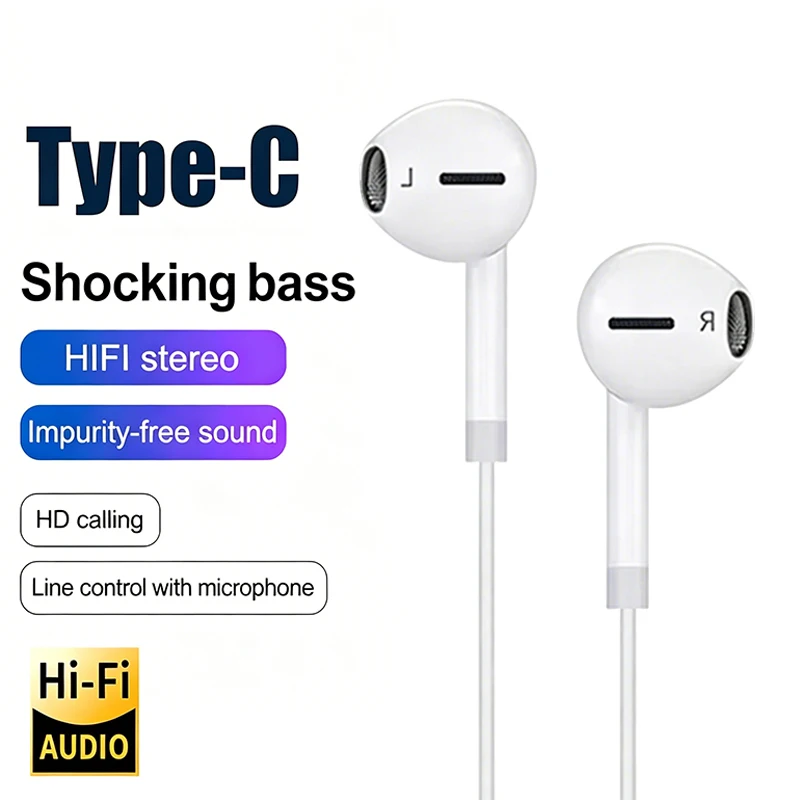 XK-Type C Wired Earphones In Ear Headset Game 3.5mm Wired Headphones with Microphone Bass Stereo Earbuds In-line Control