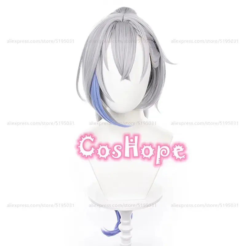 

2025 Wolf 75cm with Ponytail Silver Grey Blue Purple Gradient Wig Cosplay Anime Heat Resistant Synthetic