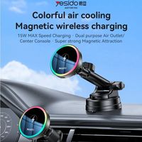 YESIDO Suction Cup Refrigeration Magnetic Wireless Charging Car Navigation Mobile Phone Stand Instrument Panel Magnetic Stand