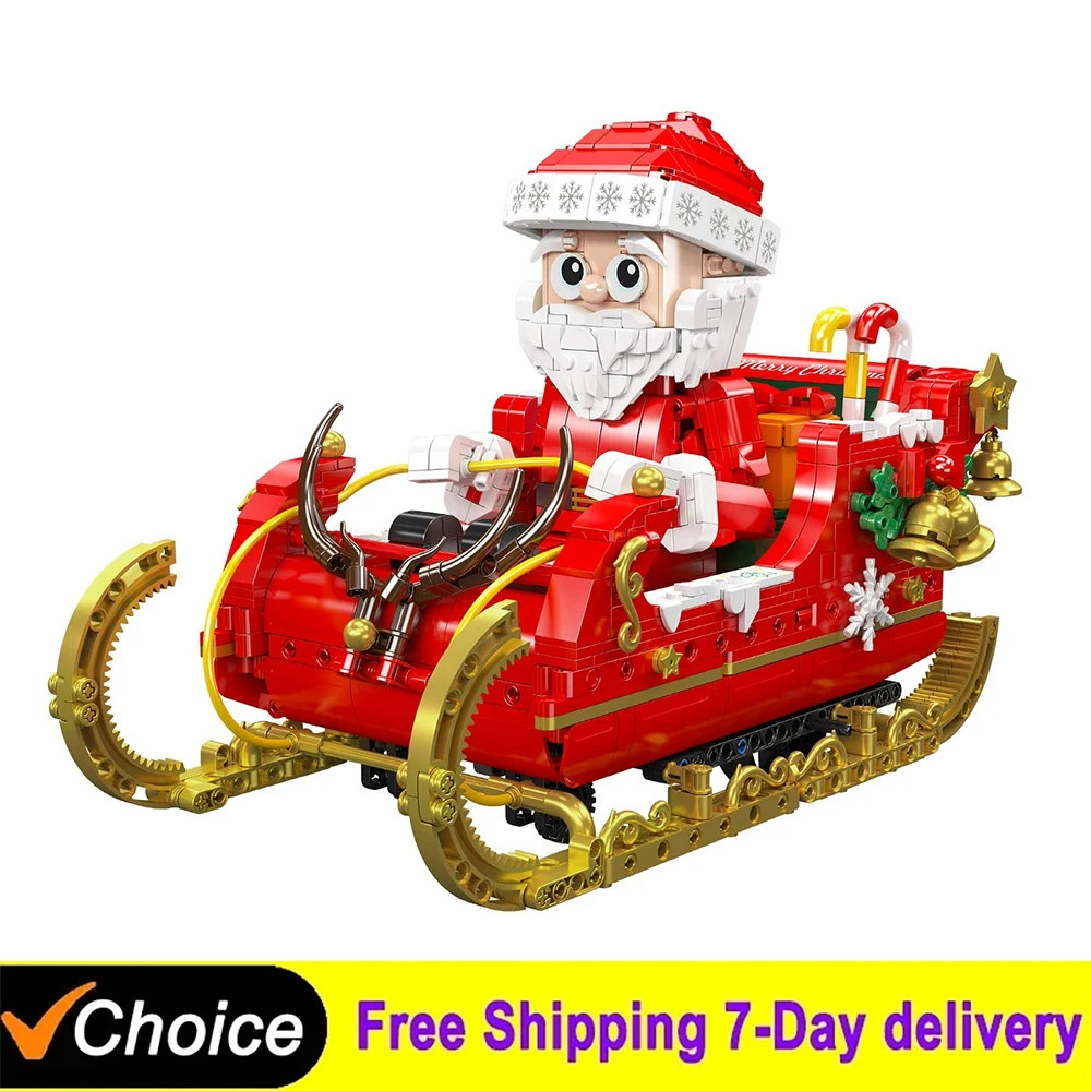 2027 New Year's Gift For Kids Santa's Sleigh Building Blocks Remote Control Sled Model Bricks Christmas Gift Boys Girls