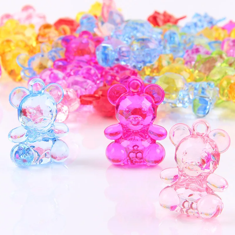 20 Transparent Acrylic Bear Pendants Funny Charms Girl Kid Craft Hobby Gift