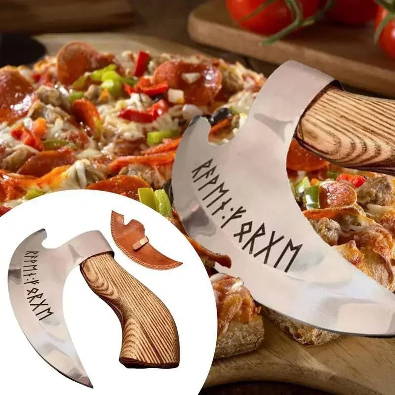 Axe Pizza Cutter Knife for Pizza Cutting Axe With Sharp Blades Viking Steel Pizza-Axe Wooden Handle Pizza-Cutter Axe Rust Proof