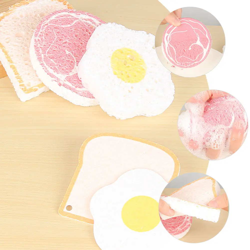 3pcs Wood Pulp Cotton Scrub Sponge Set – Reusable Kitchen Dish & Bathroom Cleaning Pad for Sink, Stove, Fruits
