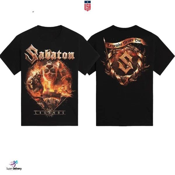 Camiseta Sabaton Legends Never Die, Camiseta Vintage Unissex da Banda de Metal, Camisetas Masculinas