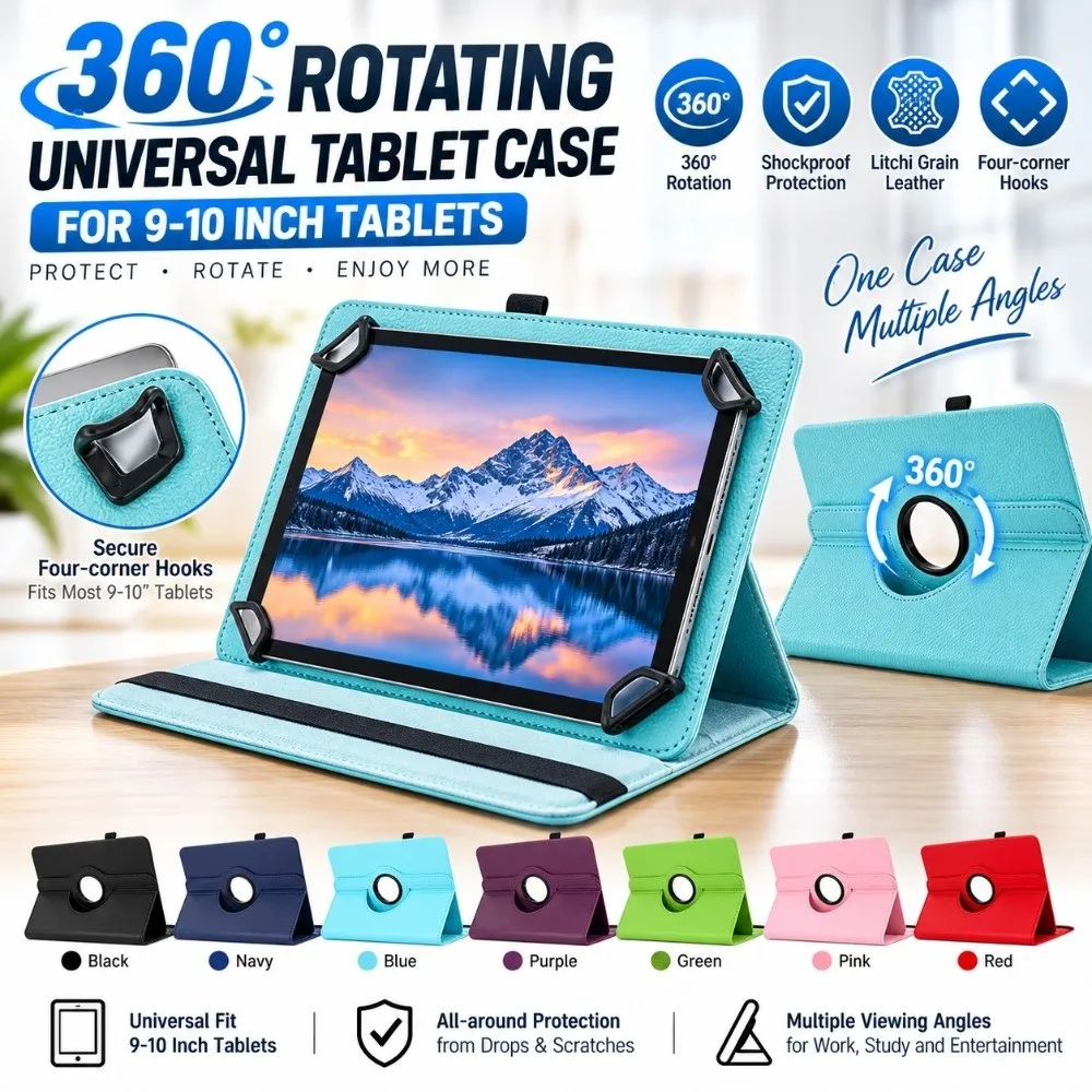 9-10 inch Universal Tablet Case 360 Rotatable Multi-Angle Viewing Tablet Stand Cover Shockproof Anti Scratch