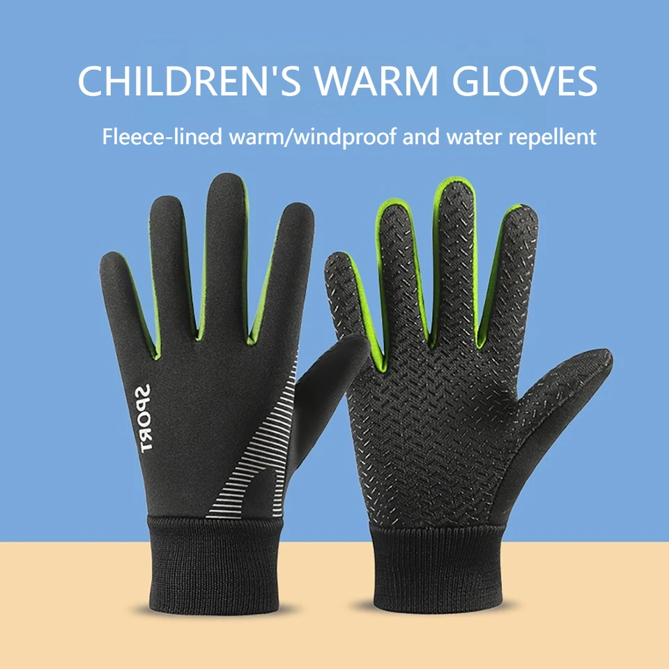 NOFOXO Winter Kids Warm Gloves Water-resistant Sports Gloves Thick Plush Lining Cold Weather Childrens Cycling Gloves Boys Girls